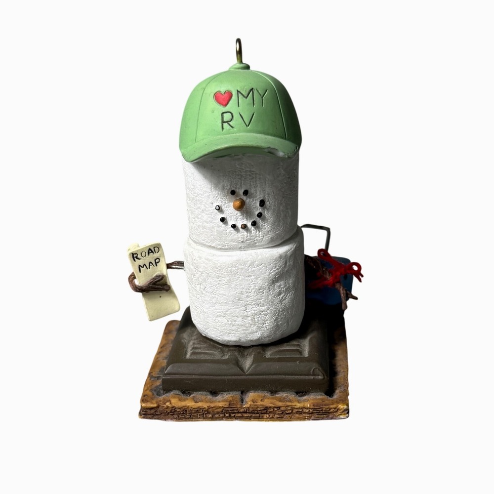 The Original Smores RV Snowman Hiker Ornament Road Map Camper Green Hat Midwest